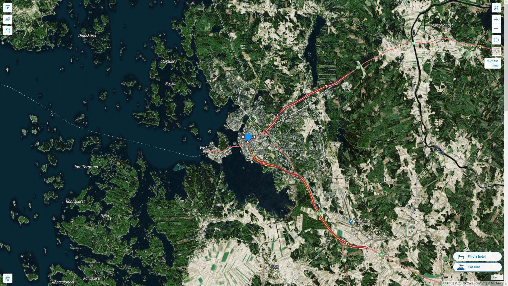 Vaasa Highway and Road Map with Satellite View